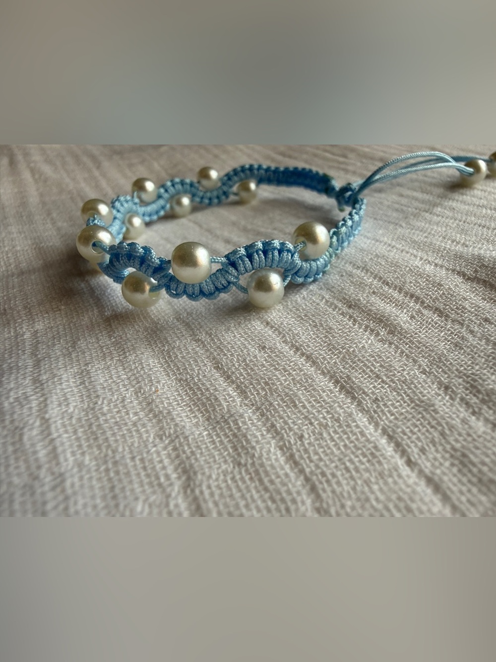 Handmade Light Blue Pearl Bead Macrame Bracelet